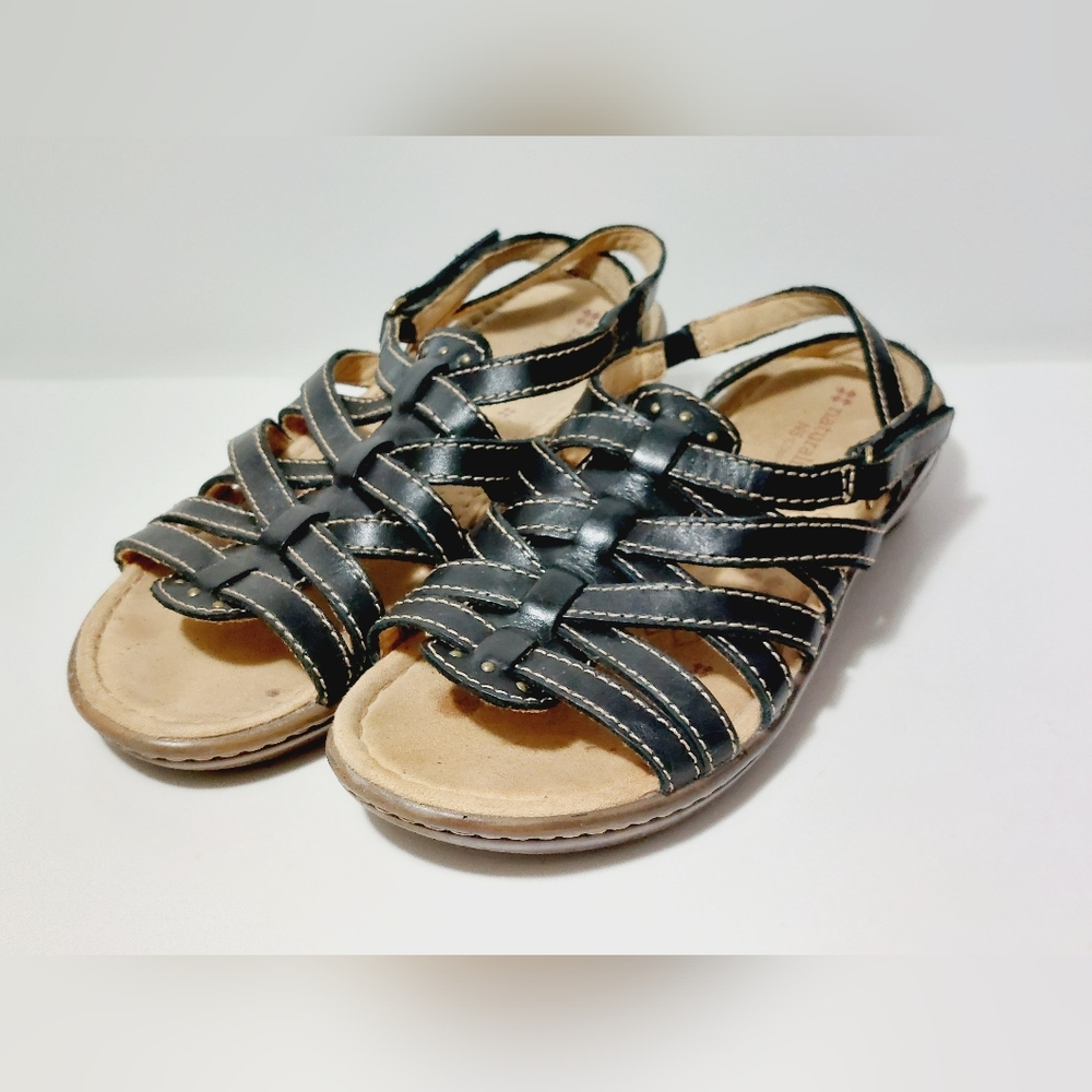 Women's Naturalizer N5 Black Brown Leather Strap Sandals Size 6M